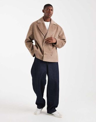 Asos Giacca doppiopetto effetto lana color pietra-Neutro