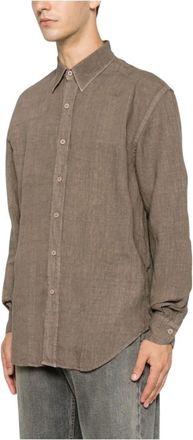 Costumein Andrea Lange-Mouw Geknoopte Shirt - Heren - Casual Overhemden - Bruin - 2XL - Linnen - Overhemden