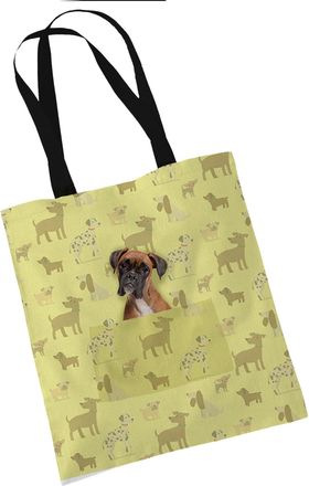 Bang Tidy Clothing Boxer Gifts for Dog Lovers Owners - Reusable Shopper Shoulder Tote Bags - Cloth Fabric Gift Bag with Dogs on - YELL