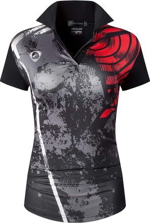 Jeansian Womens Sports Breathable Short Sleeve Polo T-Shirts Tee SWT257 Black XXL