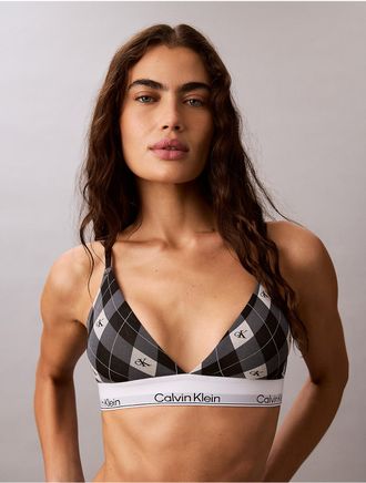 Calvin Klein Womens Icon Cotton Modal Lightly Lined Triangle Bralette - Black - XXS