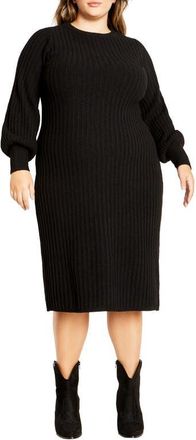 City Chic Saskia Long Sleeve Rib Sweater Dress in Black at Nordstrom, Size Xs