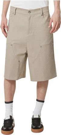 John Richmond Bermuda met geborduurde details en oversized ontwerp - Heren - Korte Broeken - Beige - 2XL - Katoen - Korte Broeken