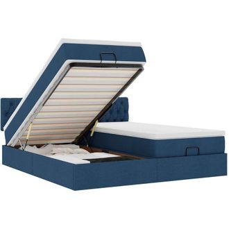 vidaXL Estructura De Cama Otomana Con Colchones Tela Azul 160x200 Cm Vidaxl