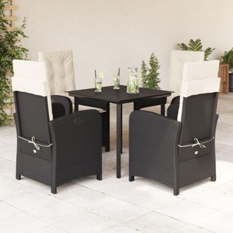 vidaXL Set De Muebles Jard&iacute;n 5 Pzas Con Cojines Rat&aacute;n Sint&eacute;tico Negro Vidaxl