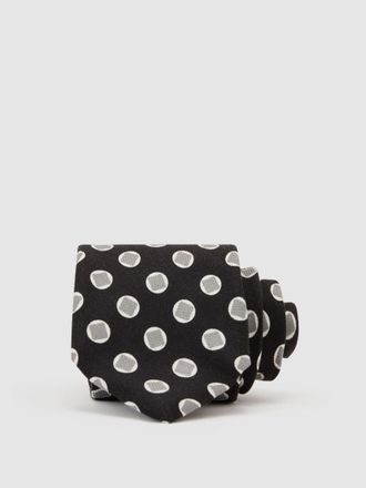 Reiss Black Silk Geometric Square Medallion-print Tie