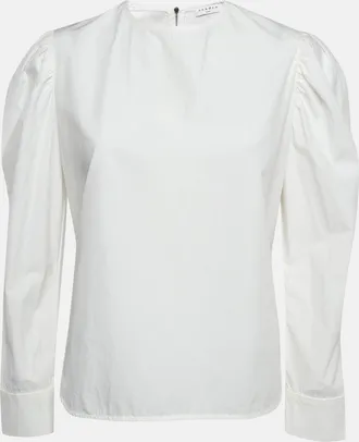 Sandro White Cotton Puff Sleeves Top