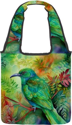 Generic Green Bird Leaves Reversible Canvas Shoulder Tote - Double-Sided Print, 12oz Cotton, 27cm Drop, Fold-Flat Bag for Travel, Shopping, Street Outings