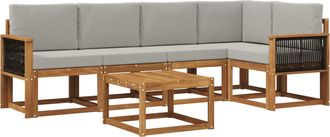 vidaXL Conjunto De Sof&aacute;s De Exterior 6 Uds. Natural Y Gris Claro Vidaxl