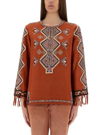 Isabel Marant Brown Embroidered Round Neck Top