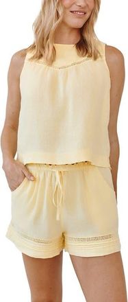 Bella Dahl Ladder Stitch Inset Sleeveless Crop Linen Top in Lemon Drop at Nordstrom, Size X-Small