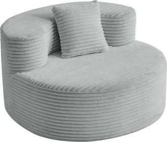 Urban Meuble Sill&oacute;n redondo en tejido acanalado gris con coj&iacute;n, estilo acogedor