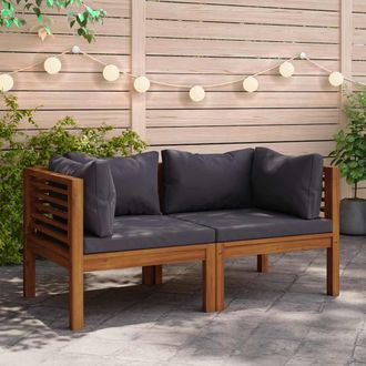 vidaXL Sof&aacute; De Esquina 2 Uds Madera Maciza Acacia Cojines Gris Oscuro Vidaxl