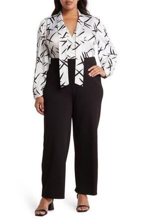 By Design Zoe Mixed Media Jumpsuit in Black White at Nordstrom Rack, Size 3X