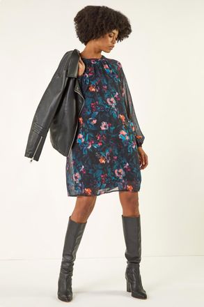 Roman Floral Print Swing Dress
