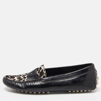 Tod's Tods Black Patent Leather And Calf Hair Gommino Penny Loafers