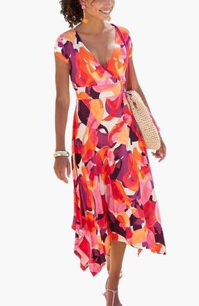 Lascana Womens Handkerchief Hem Dress in Pink-Printed at Nordstrom, Size 10