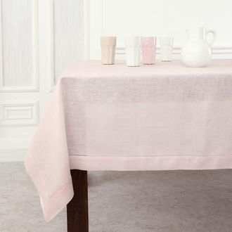 Solino Home Linen Tablecloth for Dining Table, Holiday and Everyday Dining Table Decor - Classic Hemstitch in Pink at Nordstrom, Size X-Large