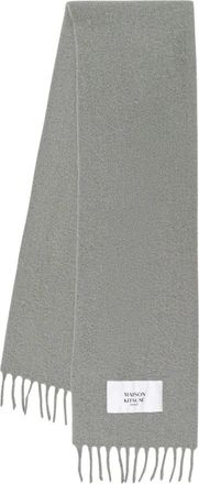 Maison Kitsun&eacute; Logo Patch Fringed Scarf - Dames - Wintersjaals - Groen - ONE Size - Wol - Accessoires