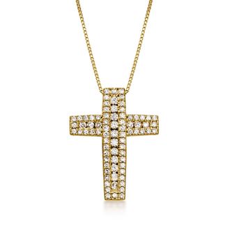 Ross-Simons Lab-Grown Diamond Cross Pendant Necklace in 18kt Gold Over Sterling