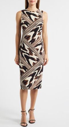 Anne Klein Print Sleeveless Midi Dress in Ivory Shell Multi at Nordstrom, Size 12