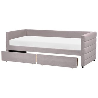 Beliani Cama Con Almacenaje Tapizado De Terciopelo 90 X 200 Cm Somier Cajones Gris Claro Marray
