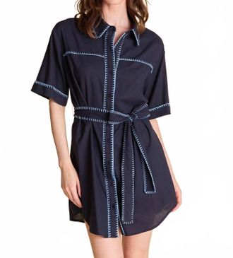 English Factory Stitch Detailed Shirt Mini Dress In Blue