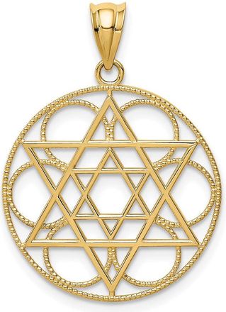 Diamond2Deal 14k Yellow Gold Star of David Circle Pendant
