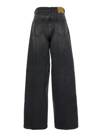 Haikure Womens Grey Wide Leg Jeans With Logo Patch Cotton