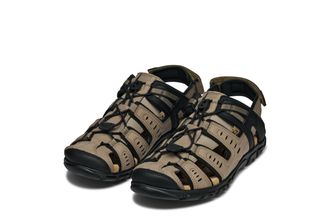 Geox Sandale GEOX UOMO SANDAL STRADA C, Herren, Gr. 40, schwarz (helltaupe, schwarz), Lederimitat, Textil, Schuhe Sandale, Sommerschuh, Klettschuh, Outdoor