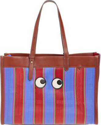 Anya Hindmarch Eyes Stripe Recycled Mesh East/West Tote in Medium Red at Nordstrom