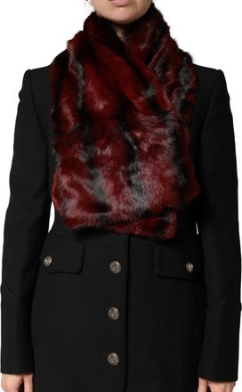 Dolce & Gabbana Black Red Stripe Fur Shawl Neck Wrap Womens Scarf
