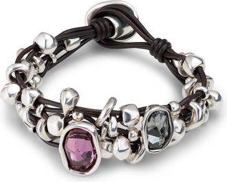 UNOde50 Grey Pink Crystal Leather Bracelet