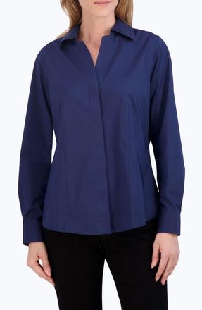 Foxcroft Taylor Stretch Shirt in Navy at Nordstrom, Size 10