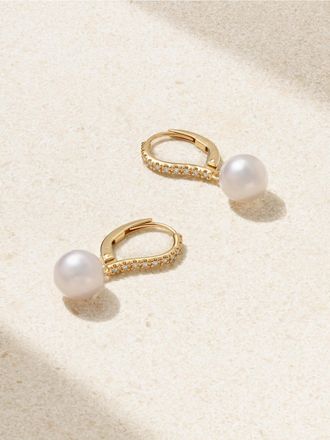 Mikimoto Orecchini In Oro 18 Carati Con Diamanti E Perle - Bianco
