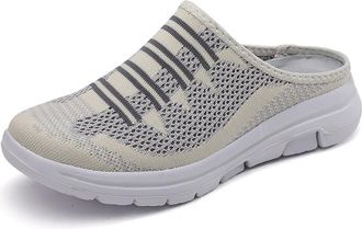 Generic Womens Breathable Mesh Open Back Sneakers,Slip On Breathable Open Back Orthopedic Walking Shoes for Womens (Beige,7)