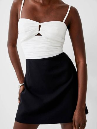 French Connection Whisper Strappy Tulle Dress In Black/white