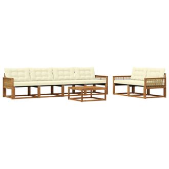 vidaXL Conjunto De Sof&aacute;s De Exterior Con Coj&iacute;n 7 Pcs Natural Y Crema Vidaxl