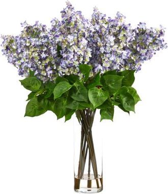 Nearly Natural 24-in Artificial Lilac Arrangement with Cylinder Glass Vase in Purple at Nordstrom