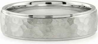 Pompeii3 Mens Brushed Hammered Wedding Band 14k Gold Ring