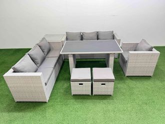 Fimous Patio Garden Furniture Sets with Side Table 2 Small Stool Light Grey