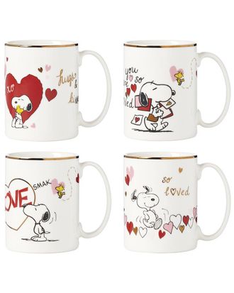 Lenox Set of 4 Snoopy Valentines Day Mugs, Assorted