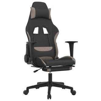 vidaXL Sedia Da Gaming Massaggio E Poggiapiedi Tessuto Nero E Tortora Vidaxl