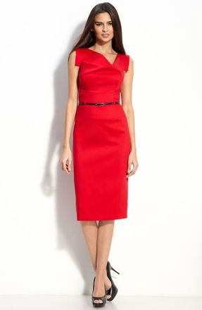 Black Halo Jackie Belted Stretch Gabardine Sheath Dress in Red at Nordstrom, Size 12