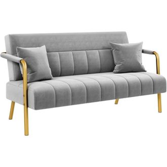 Yaheetech Divano Imbottito a 2 Posti in Velluto Divanetto da Salotto con Braccioli 143,5 cm &times; 71,5 cm &times; 75,5 cm Sofa Moderno con 2 Cuscini Divano per Soggiorno