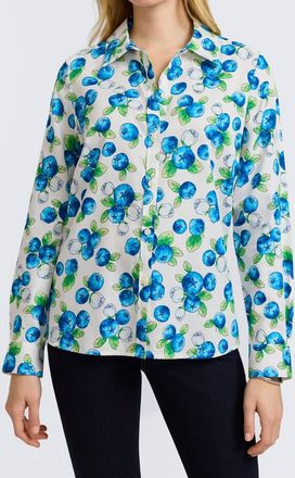 Foxcroft Hampton Long Sleeve Shirt In Watercolor Blueberries