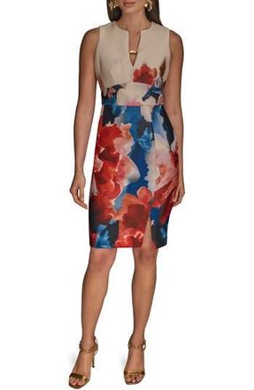 DKNY Keyhole Front Sleeveless Sheath Dress in Cinnamon Multi at Nordstrom Rack, Size 14