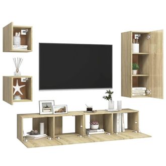 Berkfield Home Practical 5 Piece TV Cabinet Sets Sonoma Oak Engineered Wood in Light Tan