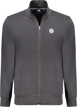 North Sails Jassen, Heren, Grijs, XL, Katoen, Zwarte Katoenen Sweatshirt met Rits en Logo