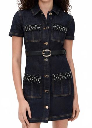Self Portrait Crystal Trim Denim Mini Dress In Indigo